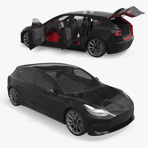 Five-Door Electric Hatchback Black Rigged for Cinema 4D