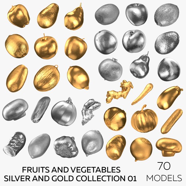 3D Fruits and Vegetables Silver and Gold Collection 01 - 70 models model