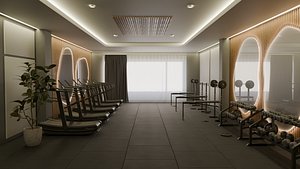 Realistic Gym Environment Treadmills And Free Weights Included 3D model