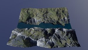 River valley topography and landform 3D model