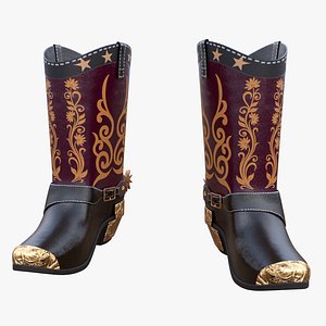 3D Ornate Western Cowboy Boots PBR 3D Model model