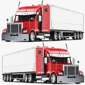 3D Detailed Long Hood Red Truck model