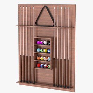 Wooden Billiard Cue Rack Set 3D model