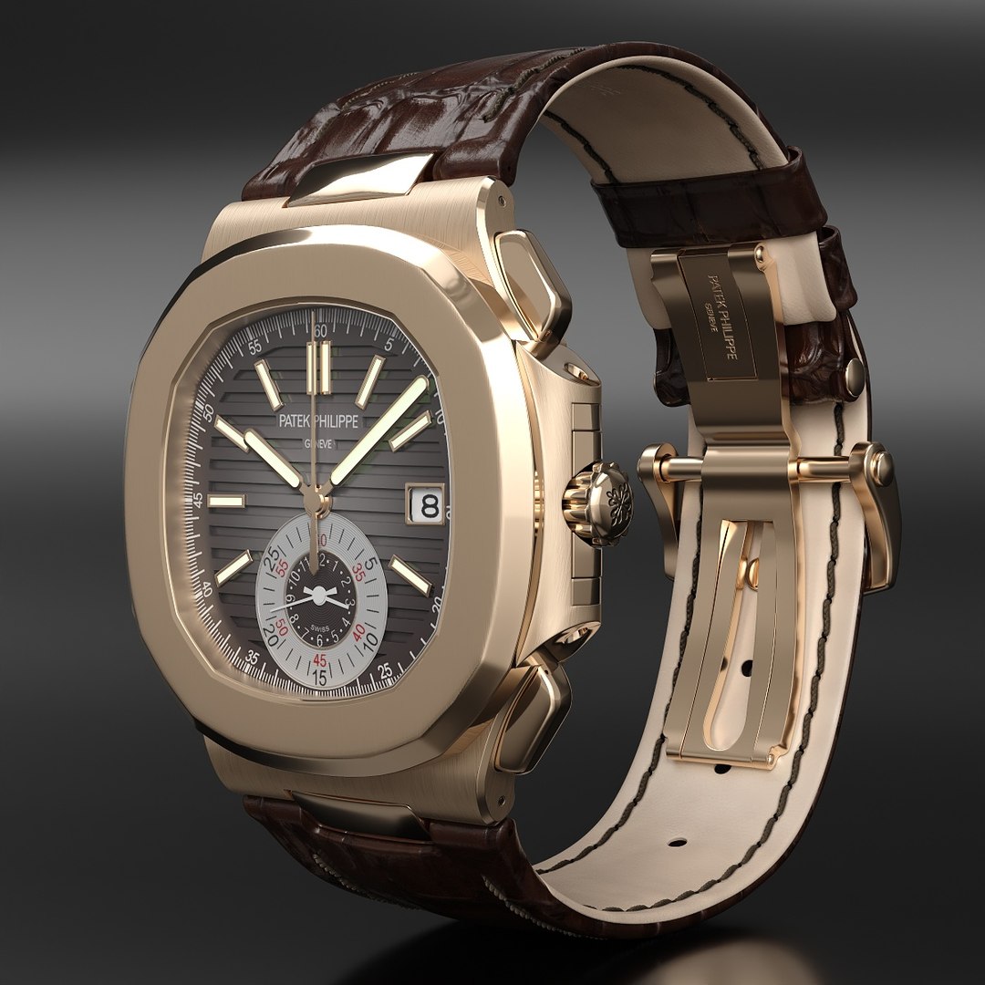 Nautilus 5980R Patek Philippe Chronograph Leather Watch 3D model preview