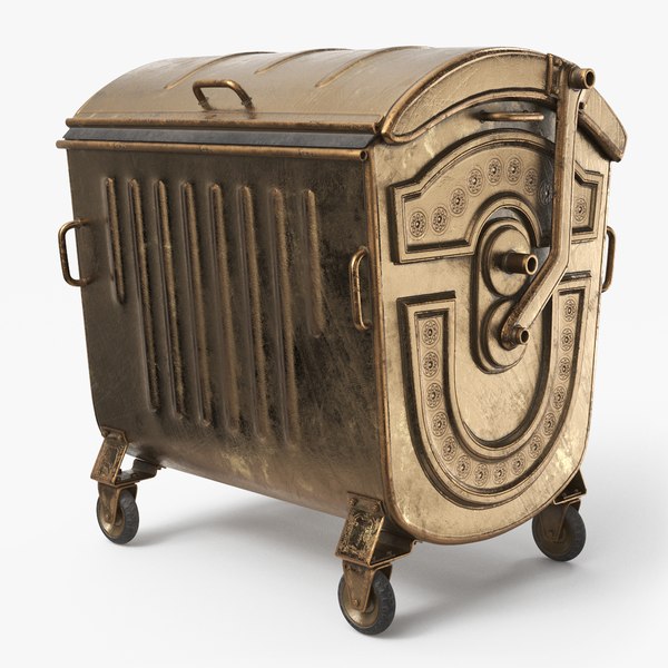 Metal Garbage Container Gold - PBR 3D