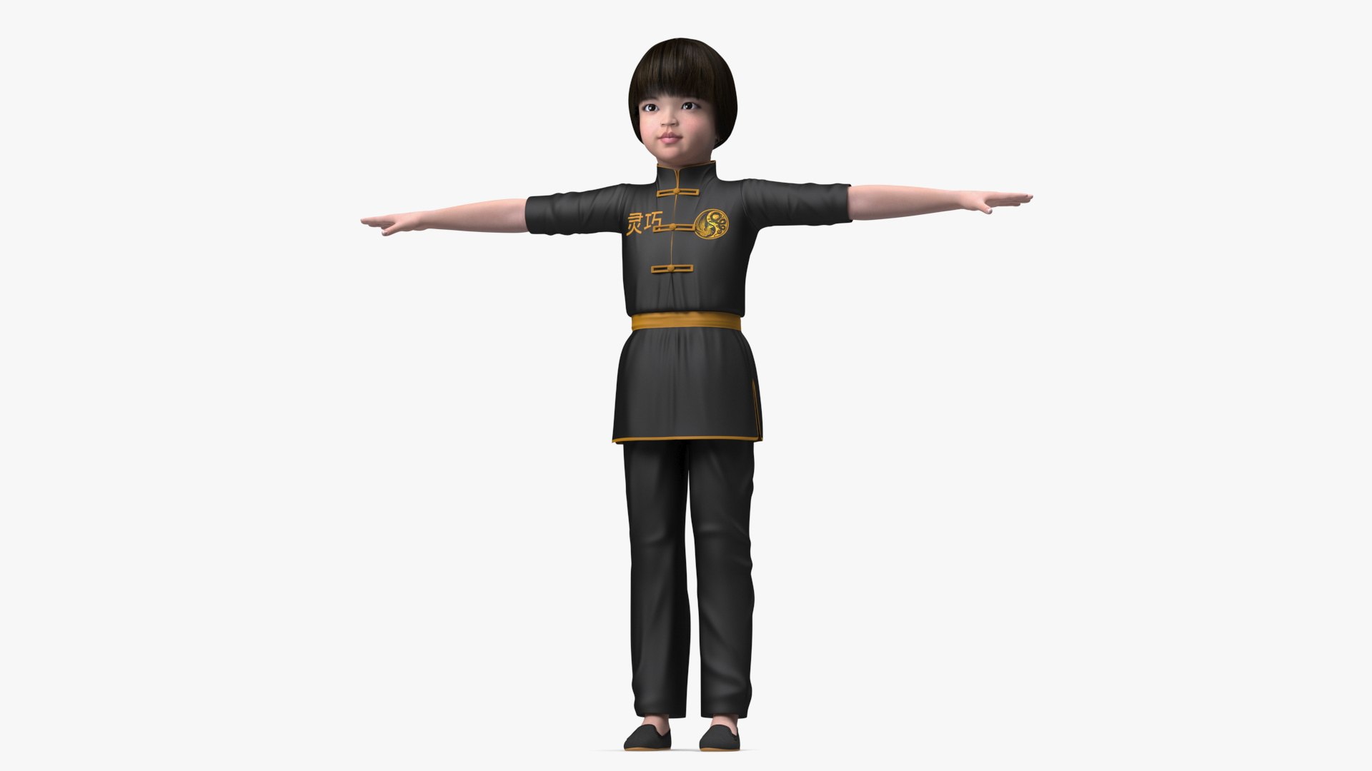 Asian Baby Girl in Kimono Rigged 3D model preview