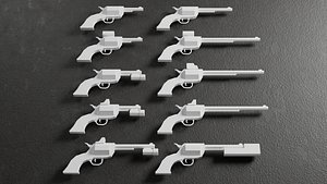 Low Poly RevolverV2-style Pistol -10 Variations Game Ready 3D model