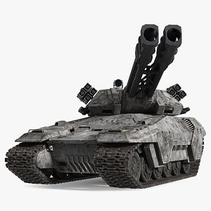 3D model Futuristic Battle Tank with Damage Rigged