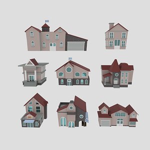 Buildings set, houses set (3 Houses, 1 Market, 1 Fire Station,1 Cafe, 1 Library, 1 City Hall)