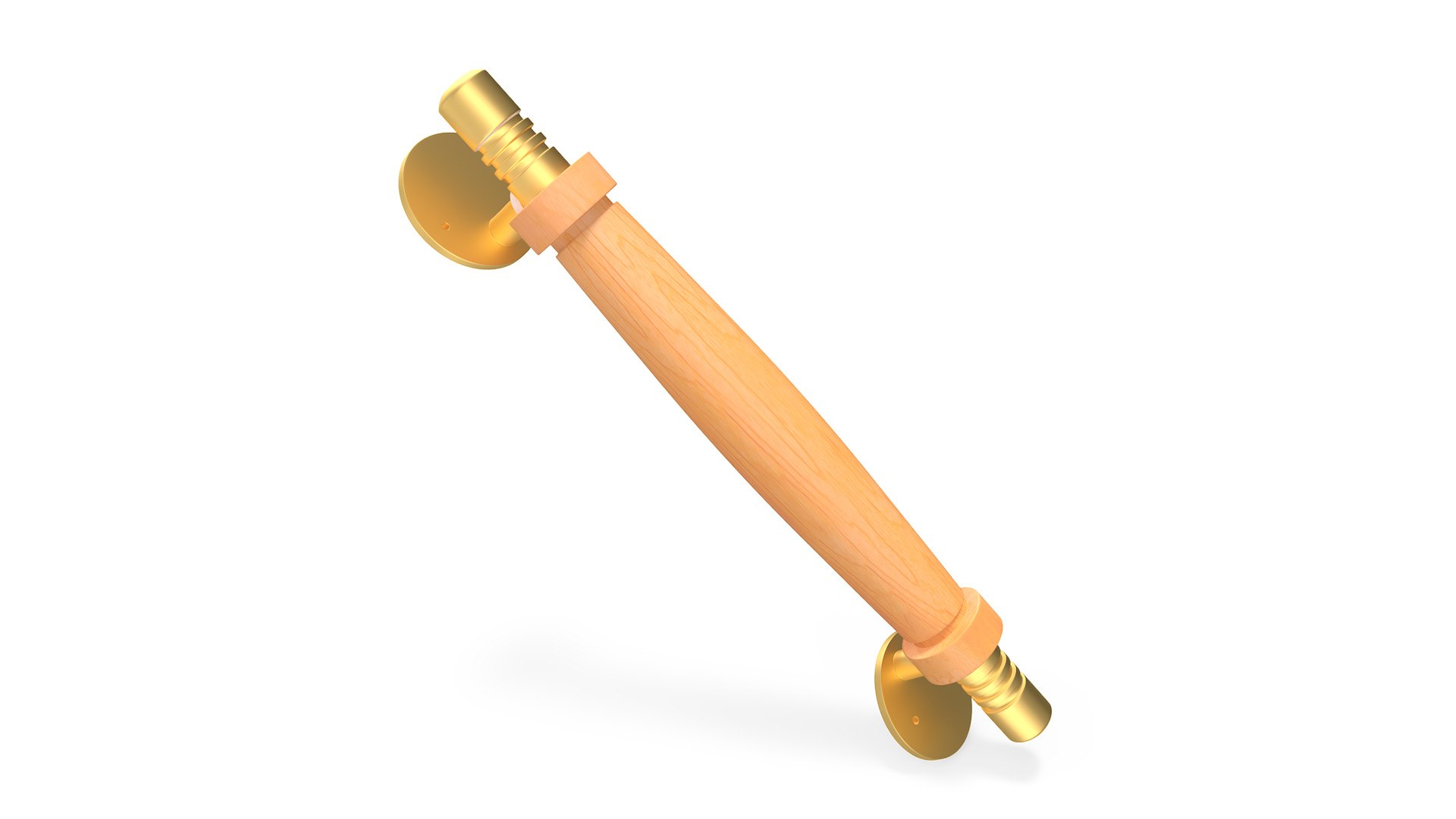 Door Gold Handle with Wooden Oval Insert 3D model preview