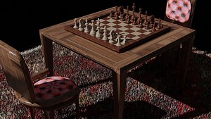 chess set wooden 3D