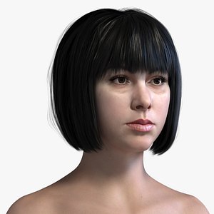 Realistic Short Straight Haircut with Bangs Black Hair 3D Model