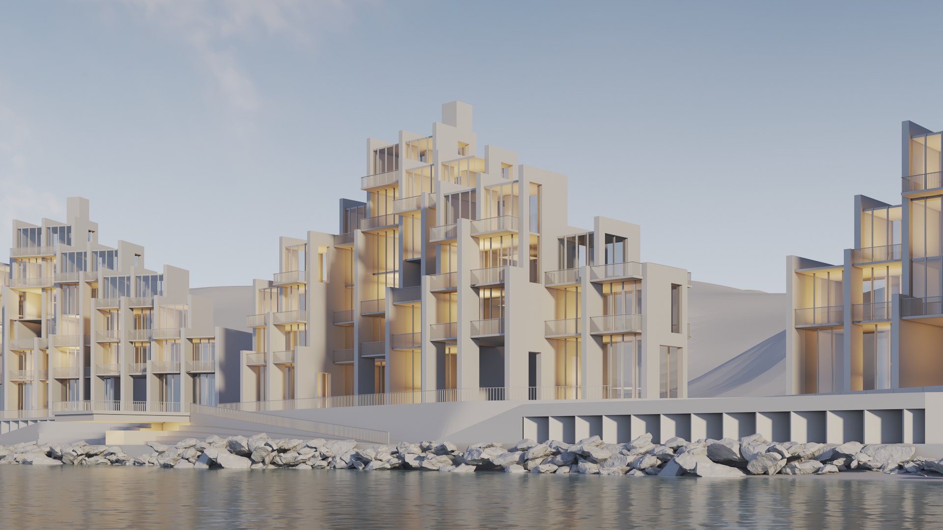 3D Apartments Buildings In Front The Beach - TurboSquid 1960268