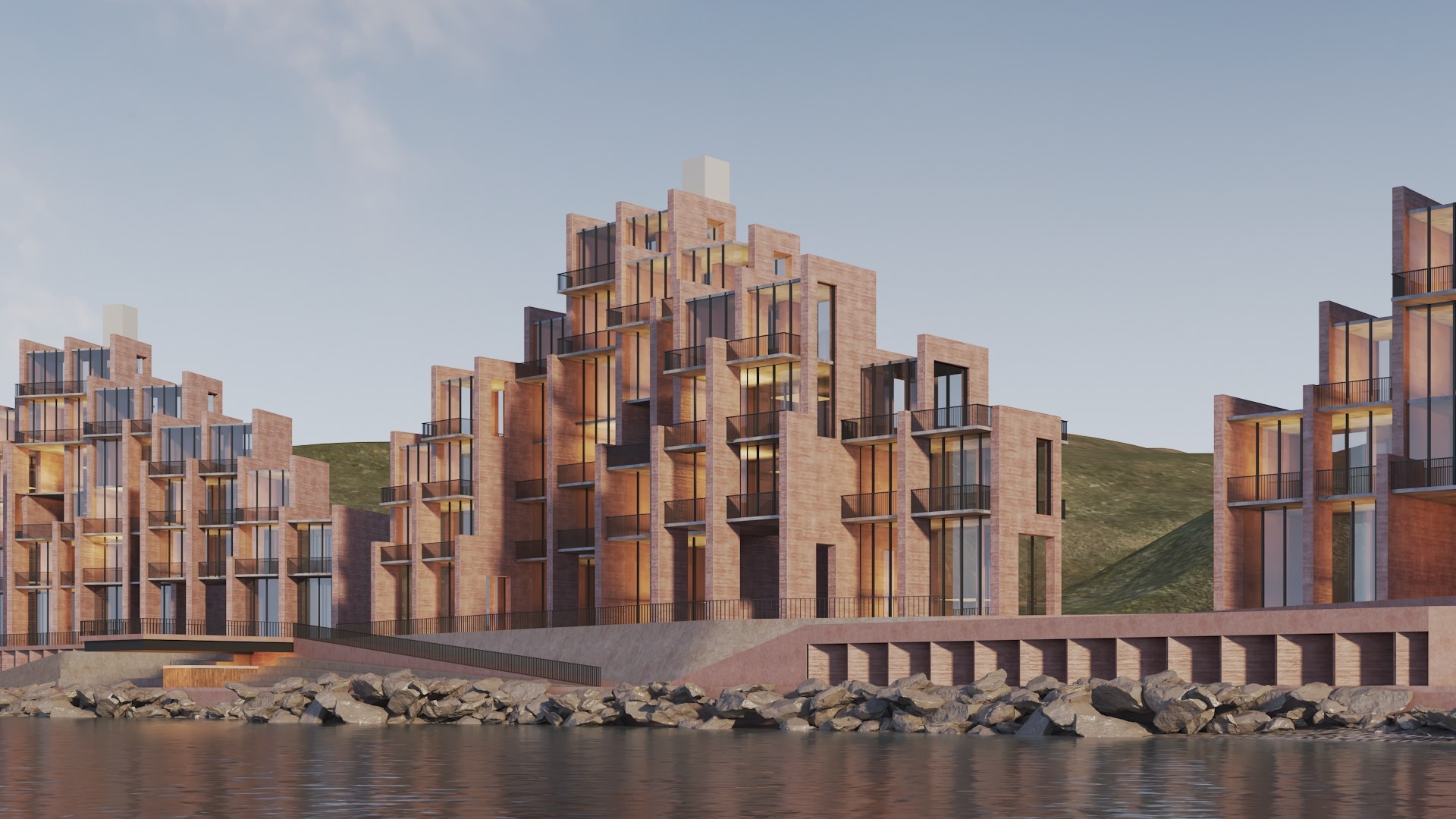 3D Apartments Buildings In Front The Beach - TurboSquid 1960268