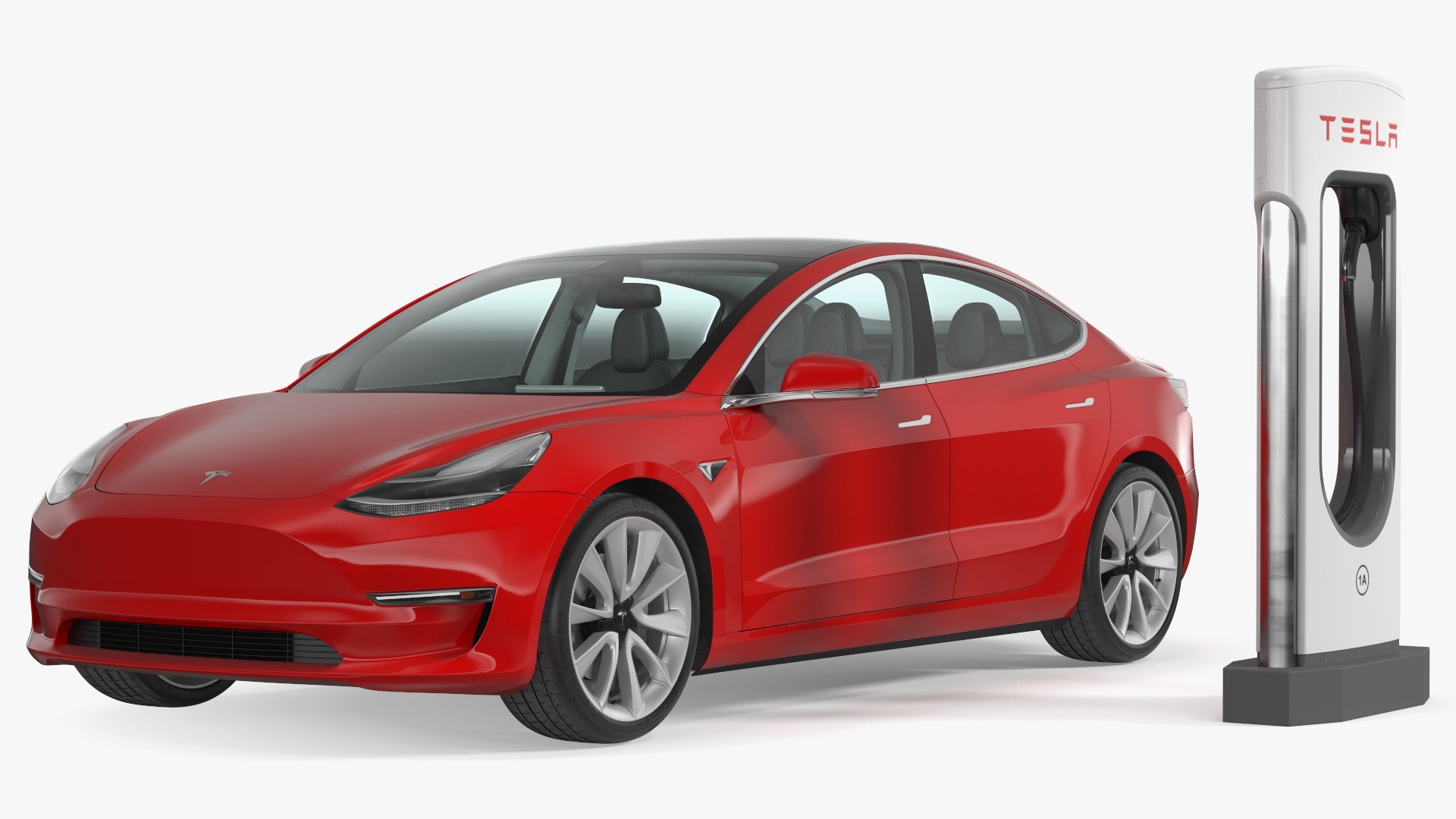 Electric Charging Station and Tesla Model 3 Rigged 3D model preview