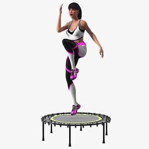 Woman Athlete with Trampoline Jumping Pose 3D model