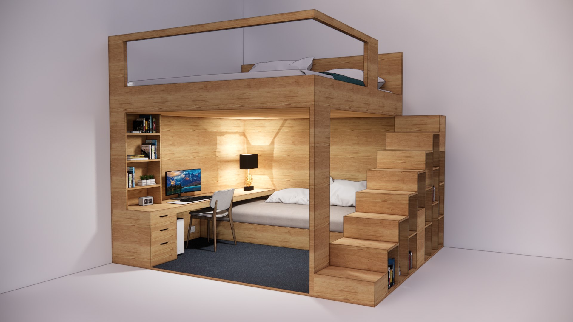 Loft Style Bed With Study Space Model - TurboSquid 2360171