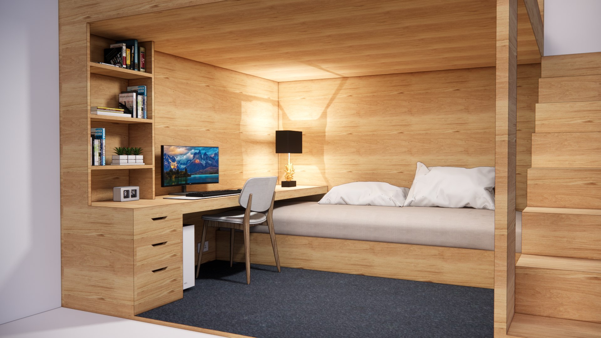 Loft Style Bed With Study Space Model - TurboSquid 2360171
