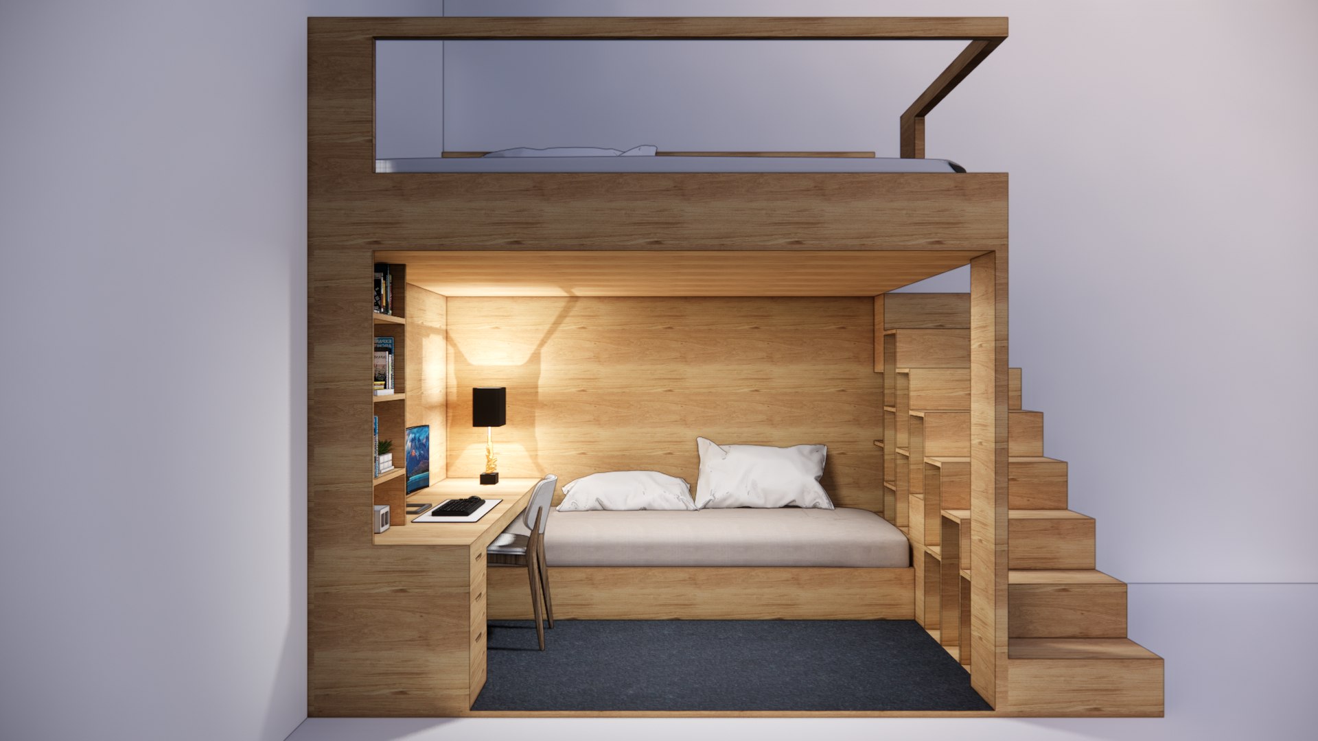 Loft Style Bed With Study Space Model - TurboSquid 2360171