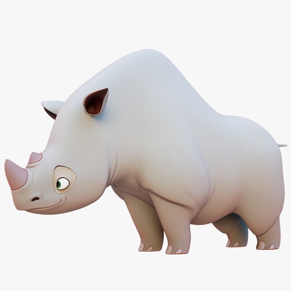 Cute Rhinoceros Cartoon Character 3D model