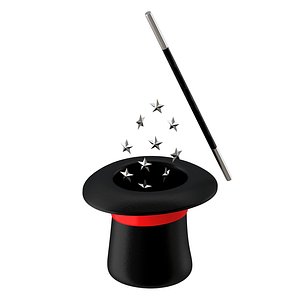 Magic Hat And Wand Silver 3D model