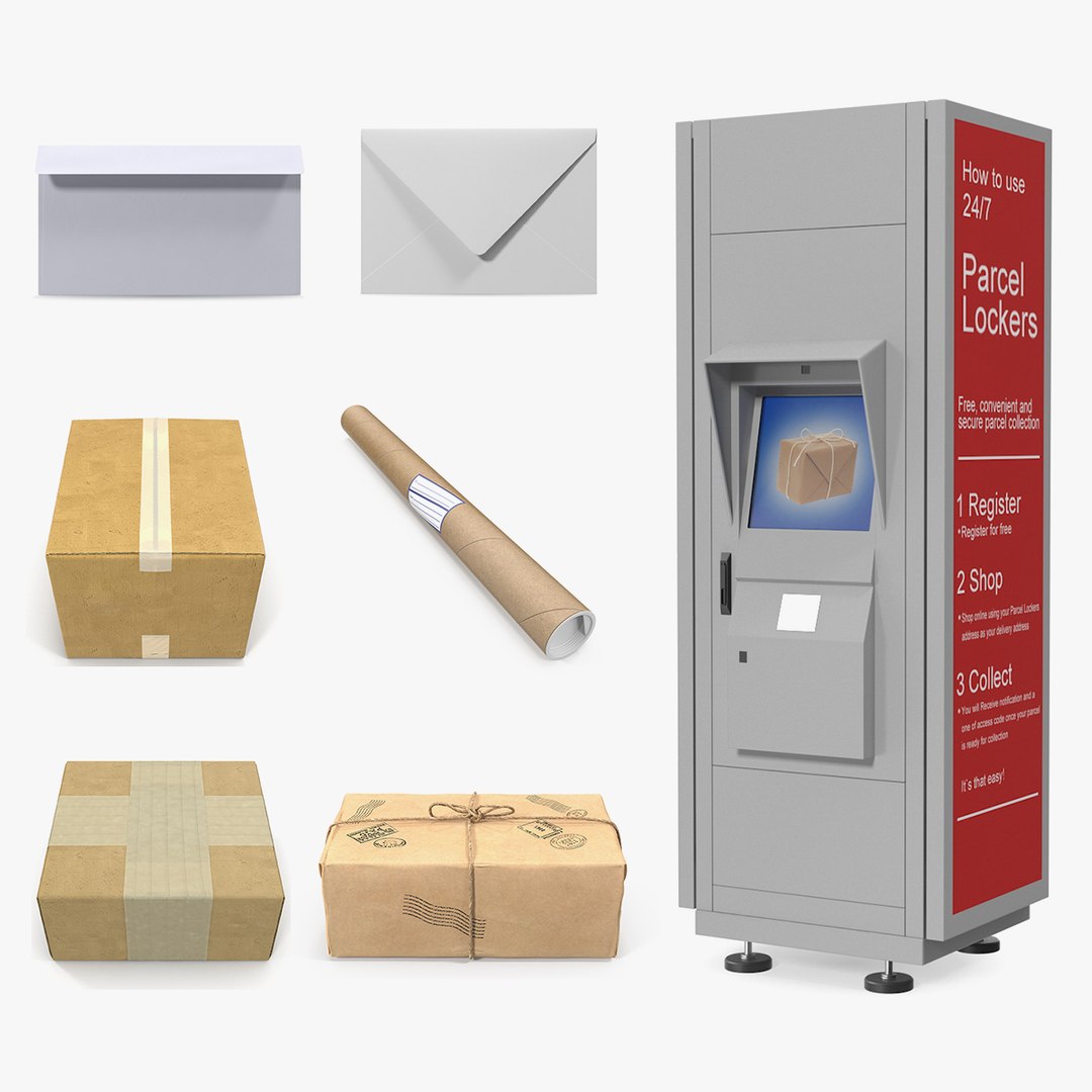 Mail Packages with Postomat Collection 3D model preview