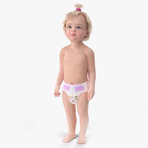 Toddler Girl in Diaper Standing Fur 3D model