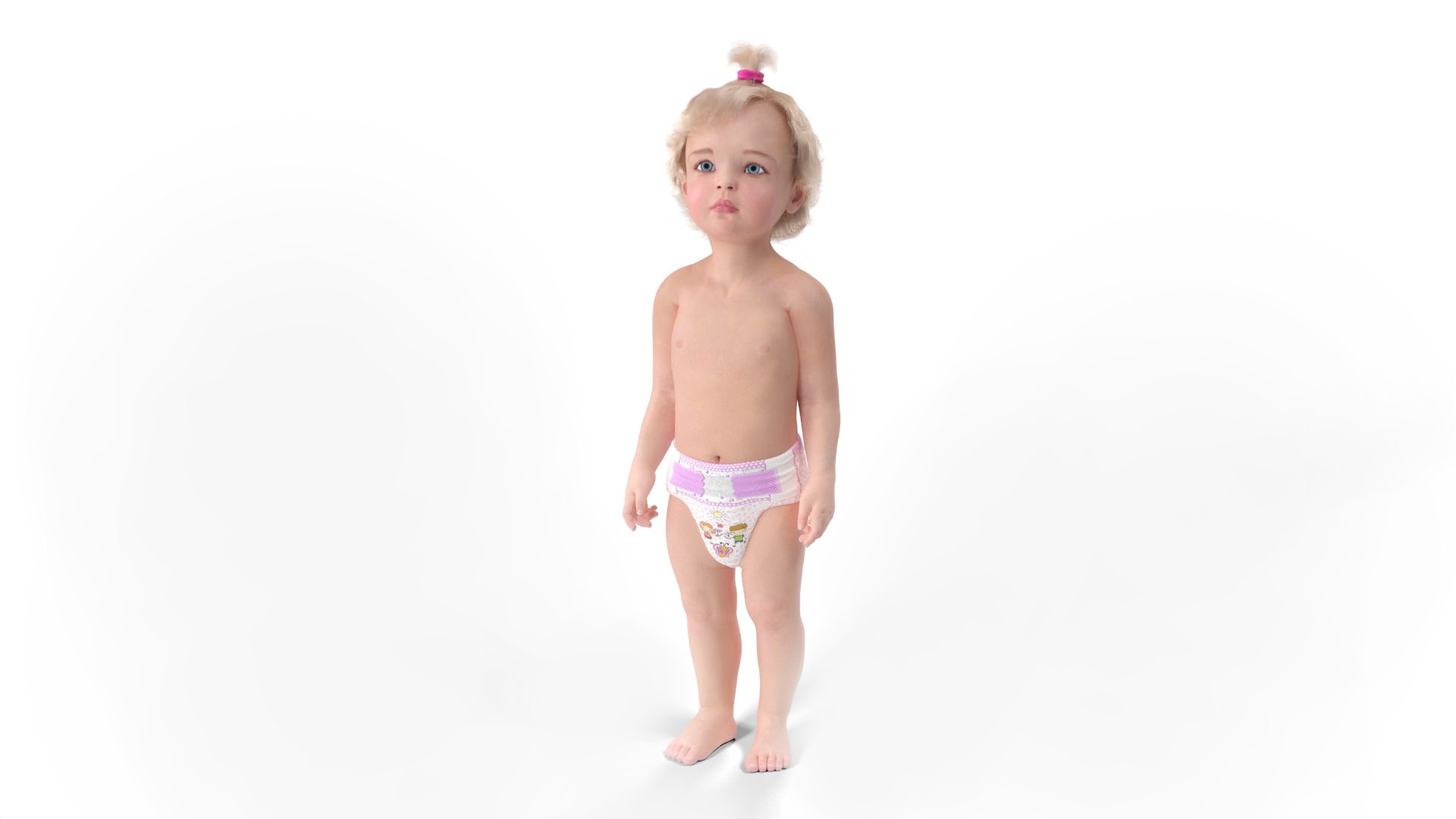 Toddler Girl in Diaper Standing Fur 3D model preview