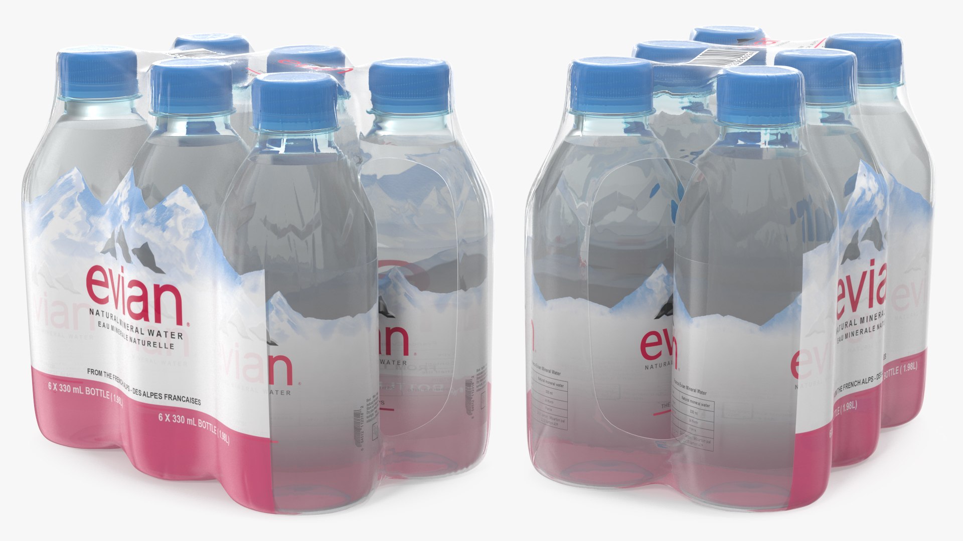 Evian Mineral Water 330ml 6 Bottle Pack 3D model preview
