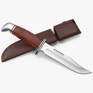 Hunting Knife and Leather Knife Sheath 2 3D model