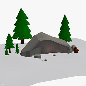 Lowpoly Cave Snow Fire Environment