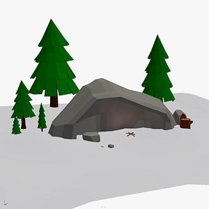 Lowpoly Cave Snow Fire Environment