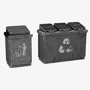 Trash Bin - Recycling Bin - Game Ready Prop - FBX, GLB, OBJ, BLEND