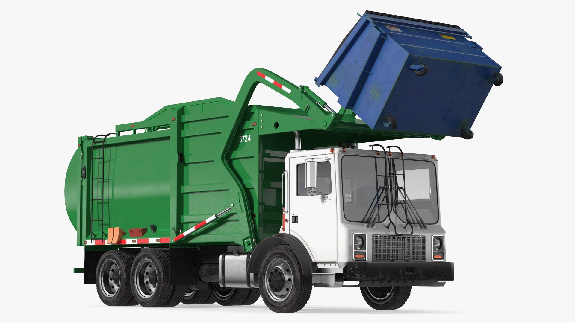 Trash Truck Generic with Dumpster Blue 3D model preview