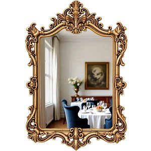 3D Classic Antique Wall Mirror Elegant Baroque Carved Gold Frame 3D model model