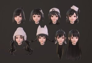 Female hair lowpoly 3 colors 3D Model $15 - .unknown .3ds .max