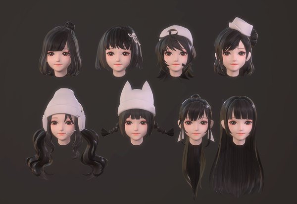 Coleção de cabelo de anime dos desenhos animados Modelo 3D $8