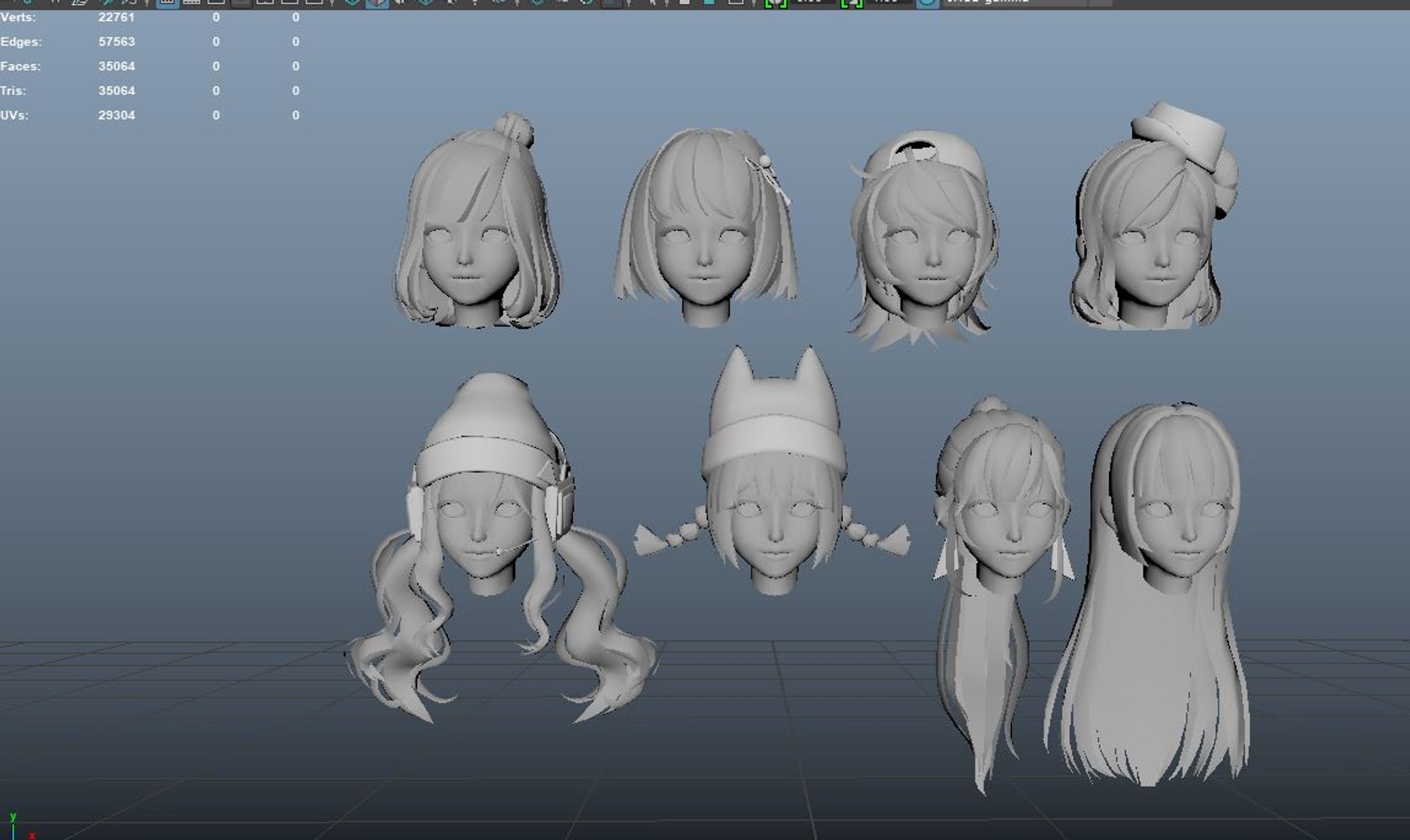 Anime hair 3D Model in Anatomy 3DExport