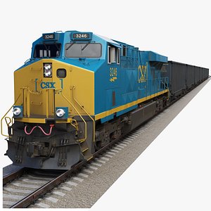Train GE ES44AC Locomotive and Coal Gondola CSX Transportation