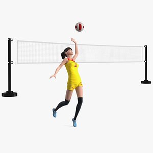 3D Rigged Chinese Woman Player with Volleyball Net Collection for Modo model