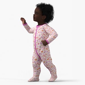 Little Dark Skin Girl in Full Bodysuit Rigged for Maya