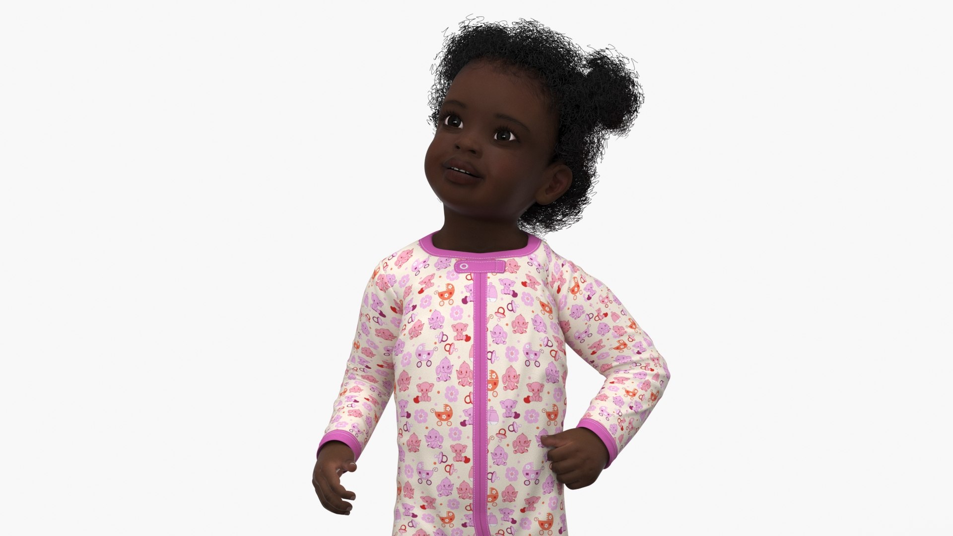 Little Dark Skin Girl in Full Bodysuit Rigged for Maya 3D model preview