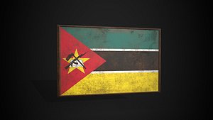 Old Picture Frame With Mozambique  Flag - Game Ready PBR Low-poly 3D Model 3D model