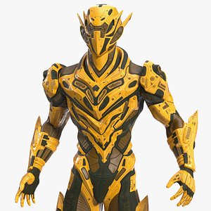 Sci-Fi Combat Robot Yellow Rigged