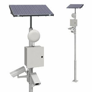 Outdoor Solar Security Pole with Sensor Cameras 3D model