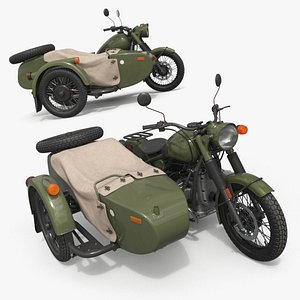 Vintage Motorcycle with Sidecar Rigged for Maya