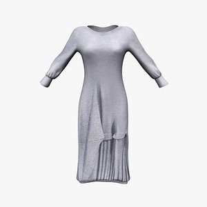 Long Sleeve Loose Fit Solid Maxi Dress 3D model