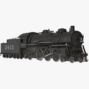 3D Vintage Steam Locomotive ATSF 3415 Rigged for Cinema 4D