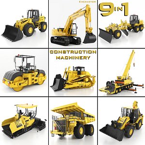 3D Heavy Construction Machinery Equipment Industrial 9 in 1 vol 1