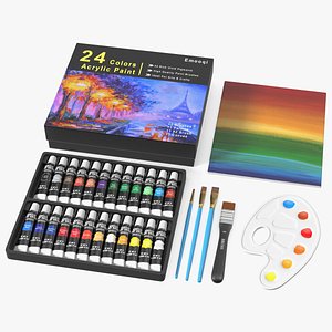 3D model Set of art supplies with palette for painting with oil